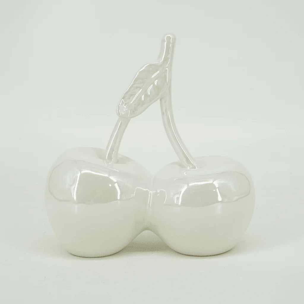 Large Cream Pearlescent Decorative Cherry Ornament - Image 2