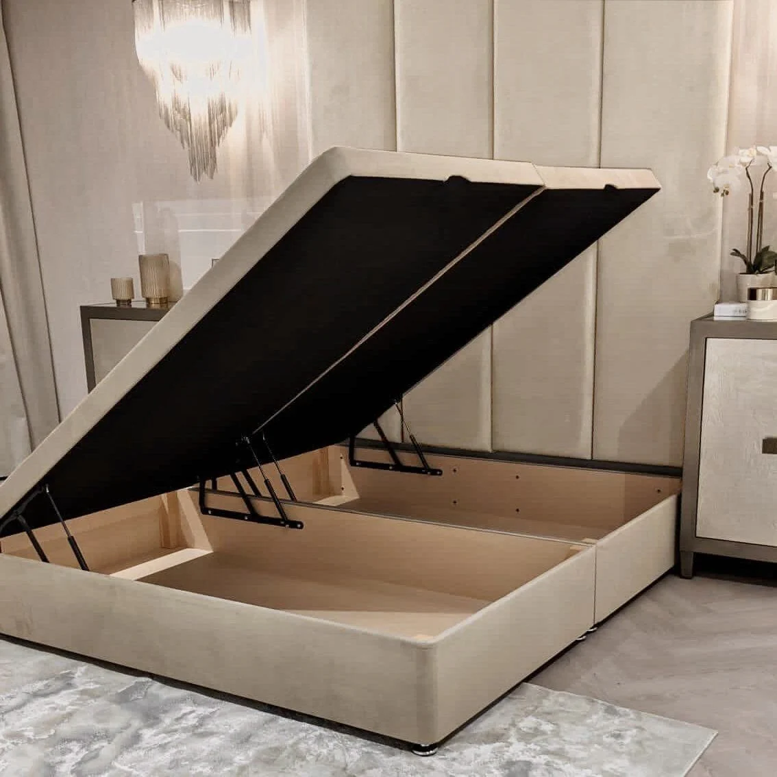 Cream Velvet Ottoman Divan Bed Base