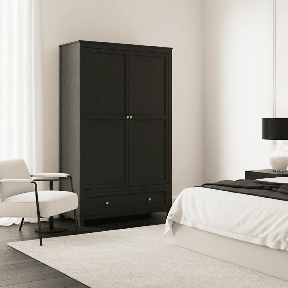 Cynthia Black 2 Door Wardrobe with Gold Handles