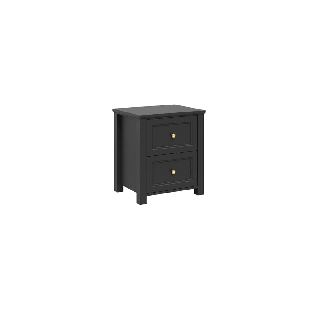 Cynthia Black 2 Drawer Bedside Table with Gold Handles - Image 2