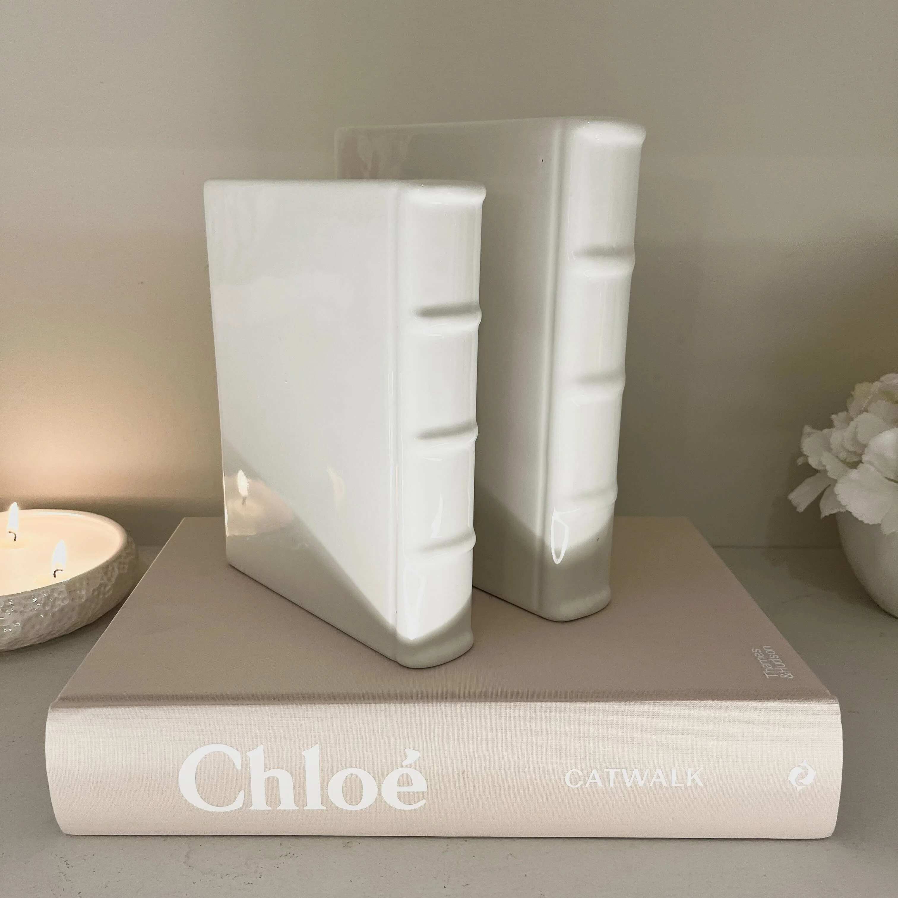 Dahl White Ceramic Book Vases- Set of 2 - Image 2