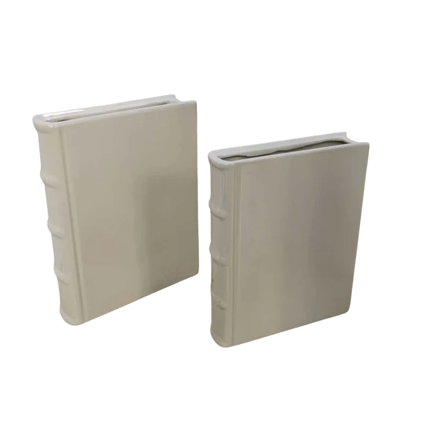 Dahl White Ceramic Book Vases- Set of 2 - Image 3