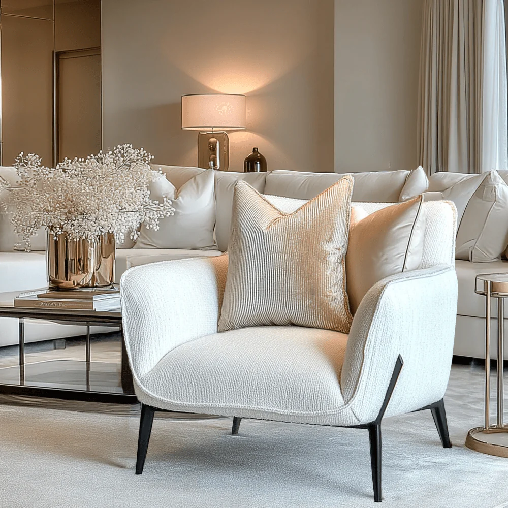 Darick Greige Upholstered Textured Accent Chair with Black Legs