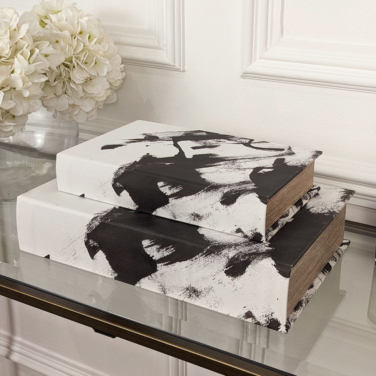 Della Black & White Decorative Brush stroke Effect Book Boxes - Set of 2
