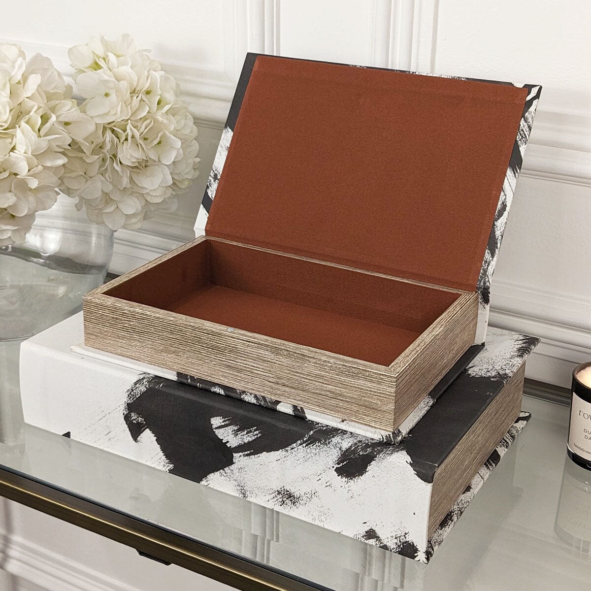 Della Black & White Decorative Brush stroke Effect Book Boxes - Set of 2 - Image 2