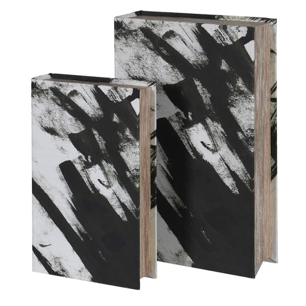 Della Black & White Decorative Brush stroke Effect Book Boxes - Set of 2 - Image 4