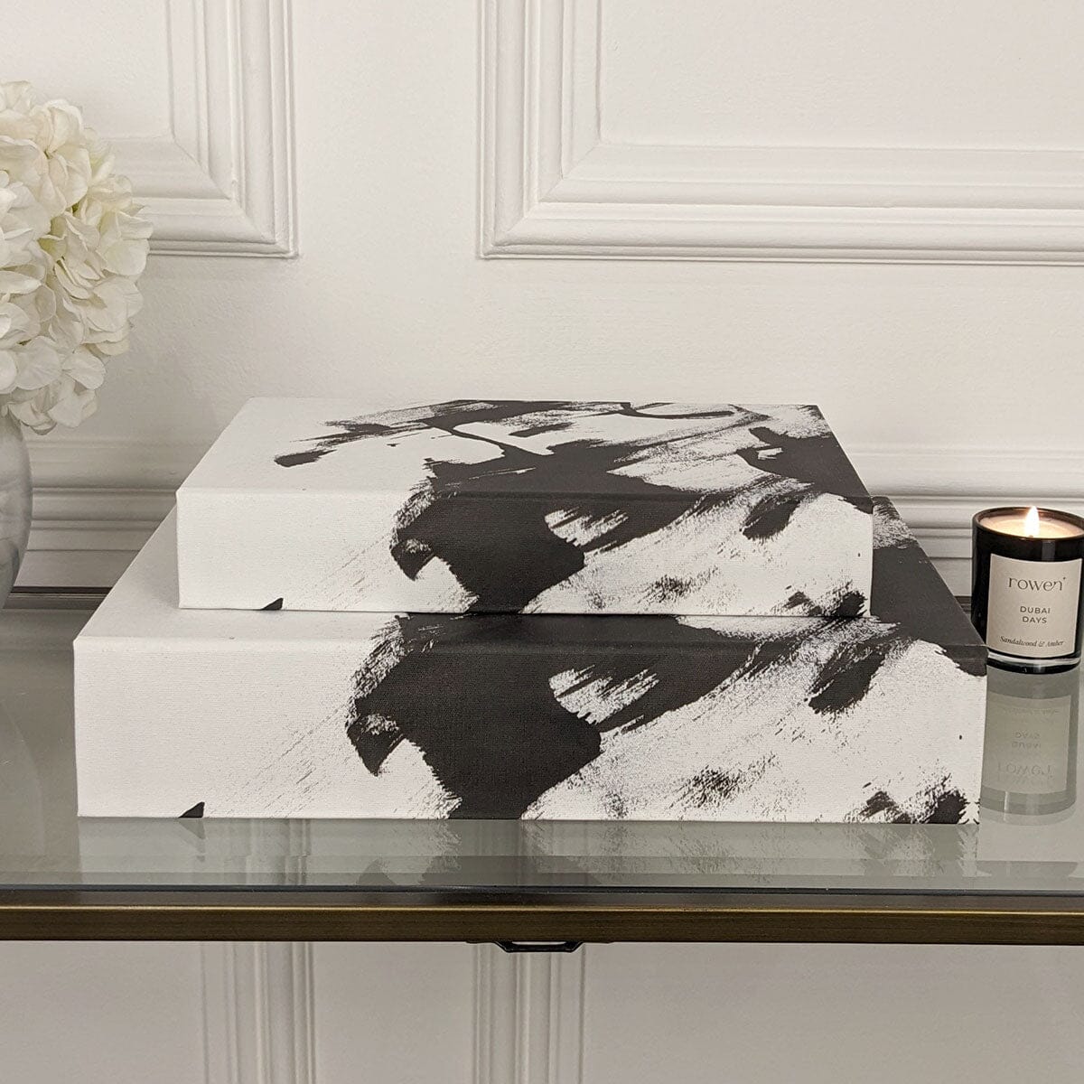 Della Black & White Decorative Brush stroke Effect Book Boxes - Set of 2 - Image 5