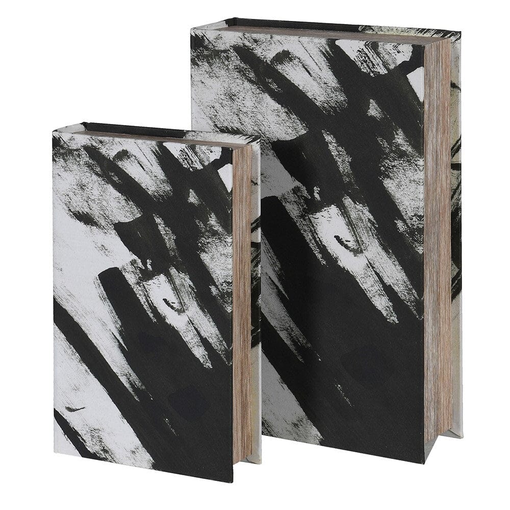 Della Black & White Decorative Brush stroke Effect Book Boxes - Set of 2 - Image 6