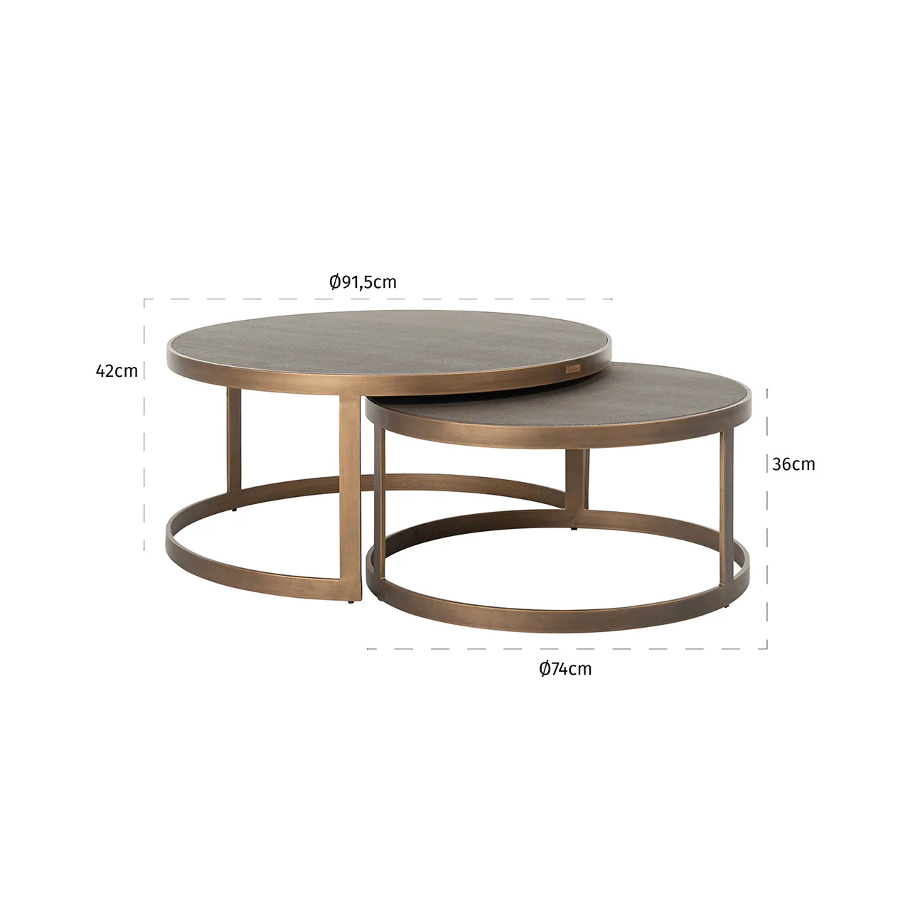 Demilla Luxury Shagreen & Brushed Brass Nest of Coffee Tables - Image 3