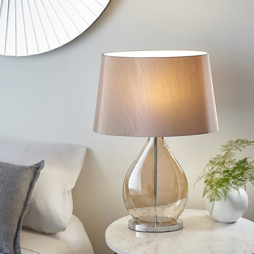 Diondra Gold Tinted Glass Table Lamp with Mink Faux Silk Shade