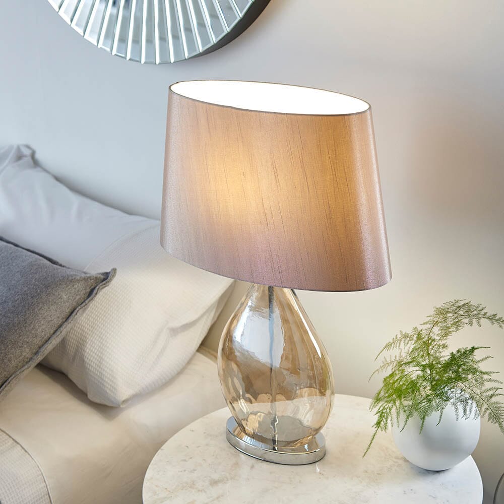 Diondra Gold Tinted Glass Table Lamp with Mink Faux Silk Shade - Image 2