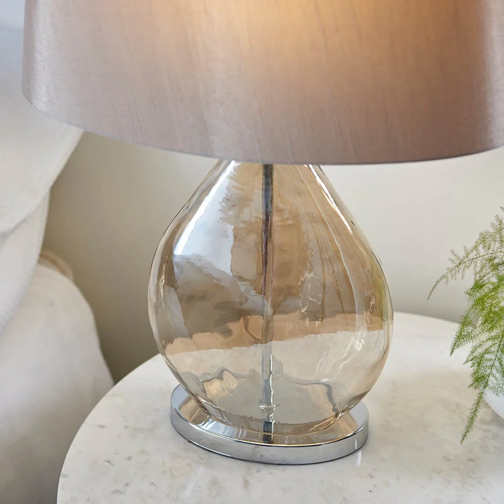 Diondra Gold Tinted Glass Table Lamp with Mink Faux Silk Shade - Image 4