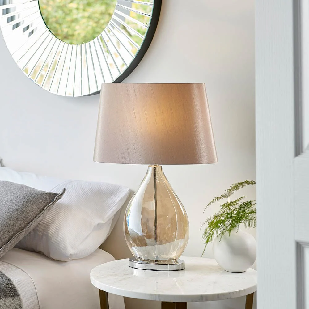 Diondra Gold Tinted Glass Table Lamp with Mink Faux Silk Shade - Image 5
