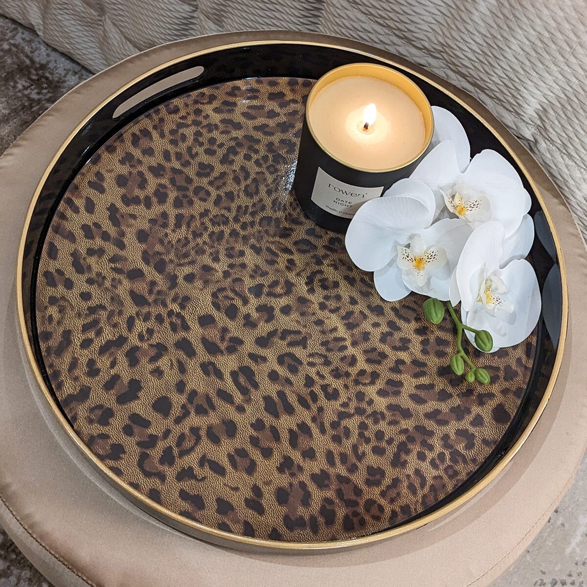 Dolce Round Leopard Print Decorative Tray - Image 3