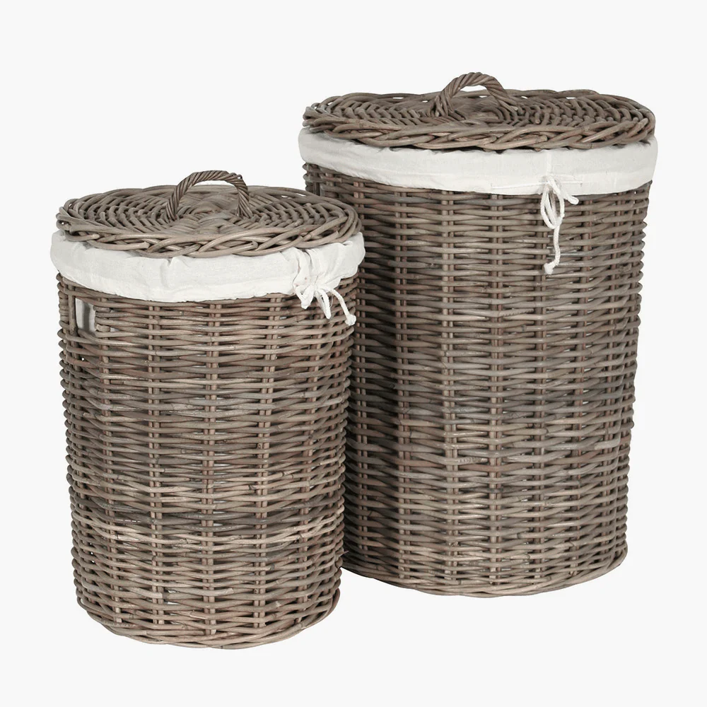 Draydon Round Wicker & Linen Baskets - Set of 2 - Image 2