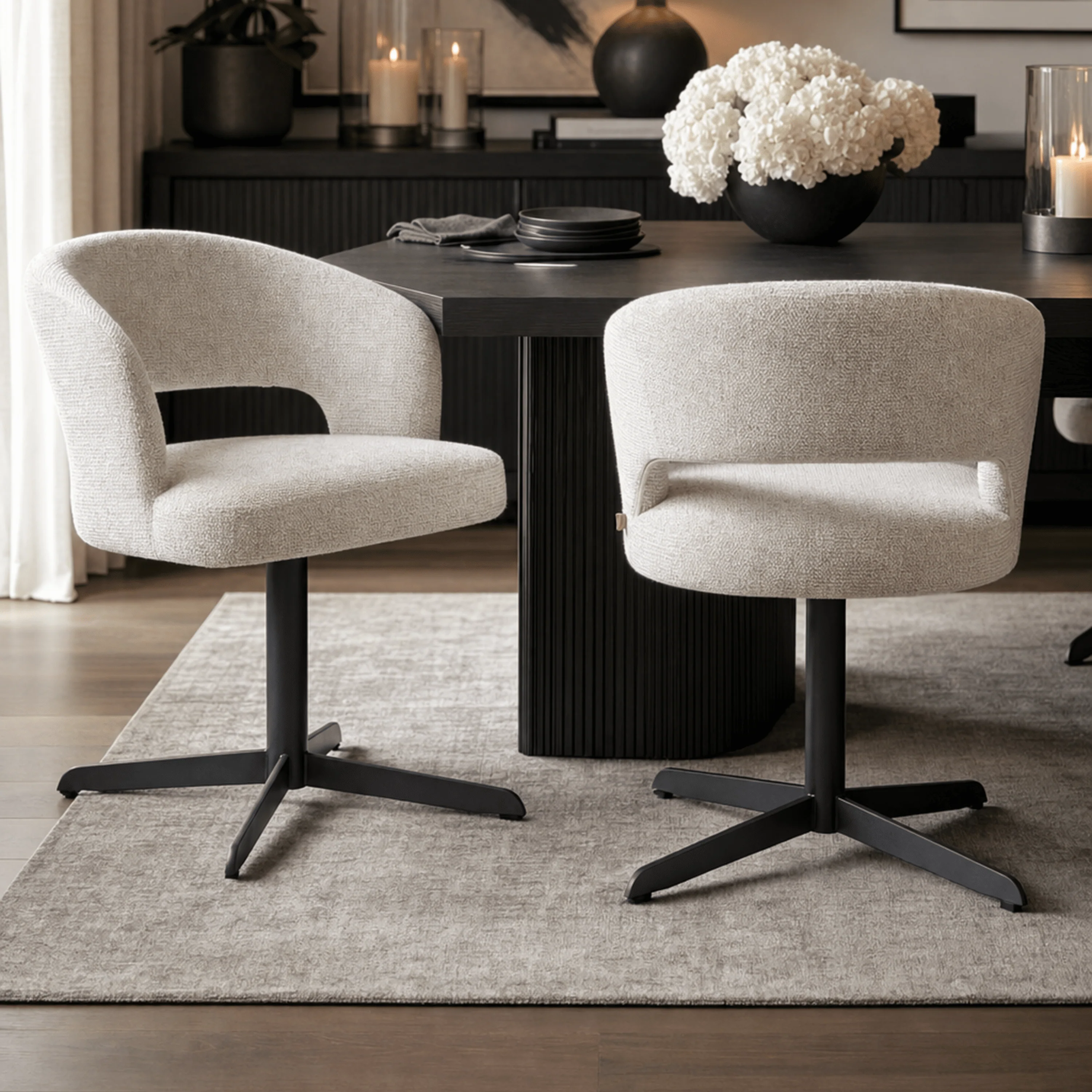 Drift Cream Textured Tweed Dining Chair with Black Legs