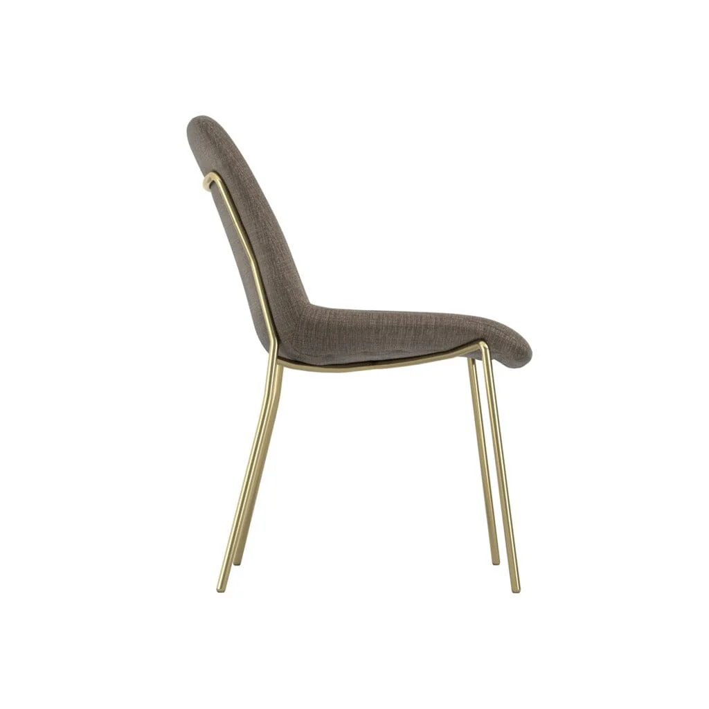 Dun Taupe Textured Velvet Dining Chair with Gold Legs- Set of 2 - Image 6