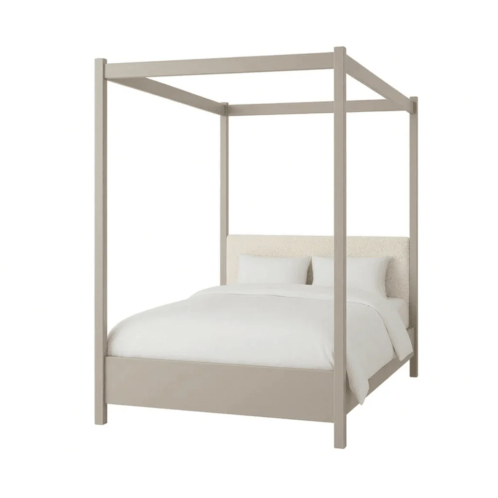 Eden Cream 4 Poster Wooden Bed with Cream Velvet Headboard - Image 2