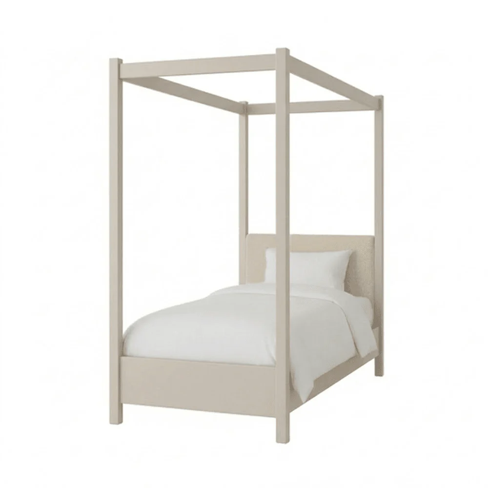 Eden Cream 4 Poster Wooden Bed with Cream Velvet Headboard- Single - Image 2