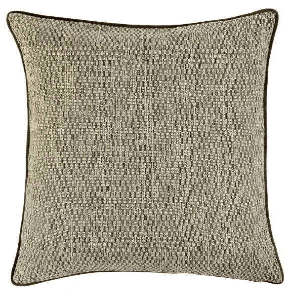 Ekte Neutral Woven Cushion with Chocolate Brown Satin Piping- 56x56cm - Image 2