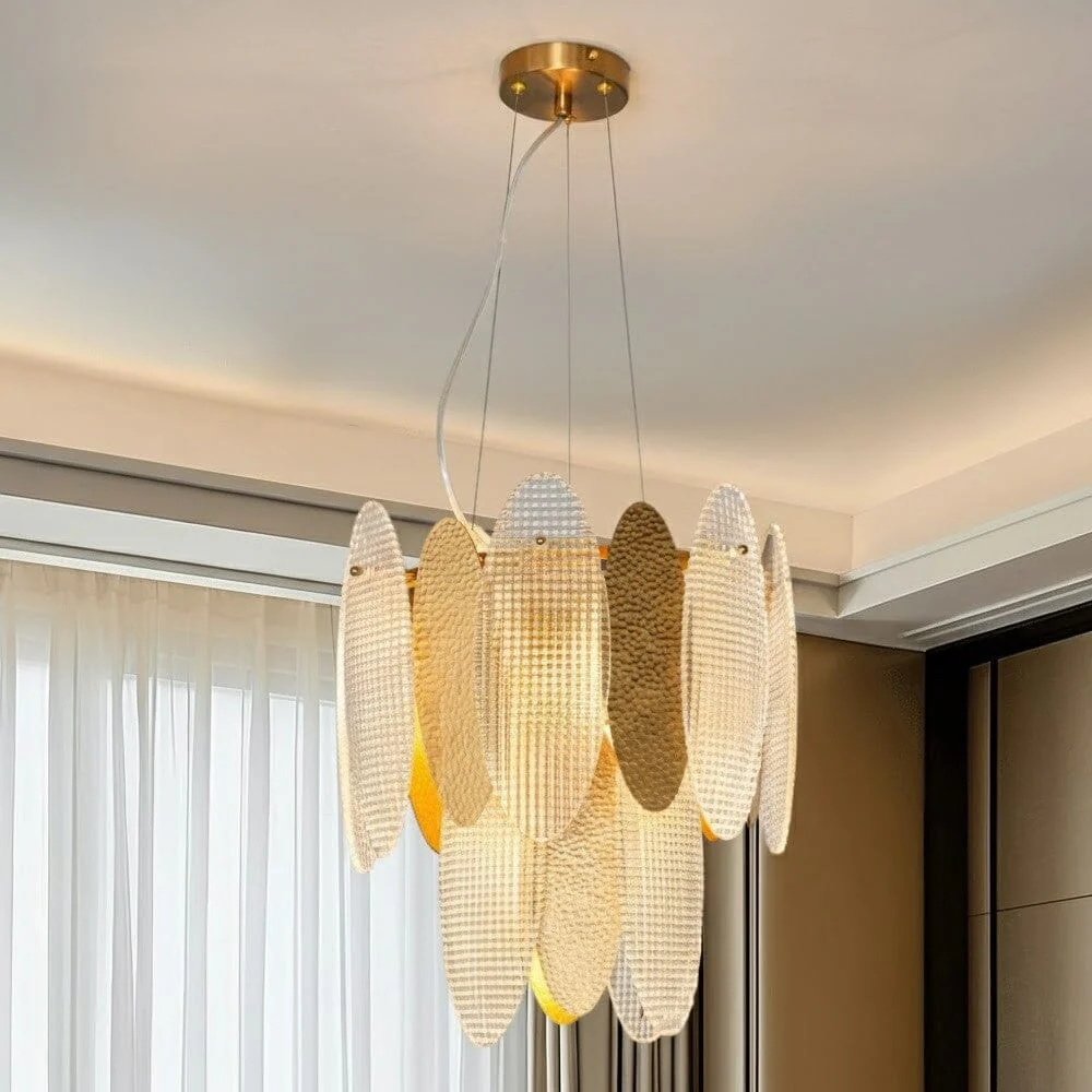 Elaia Luxury Tiered Textured Glass & Brass Chandelier