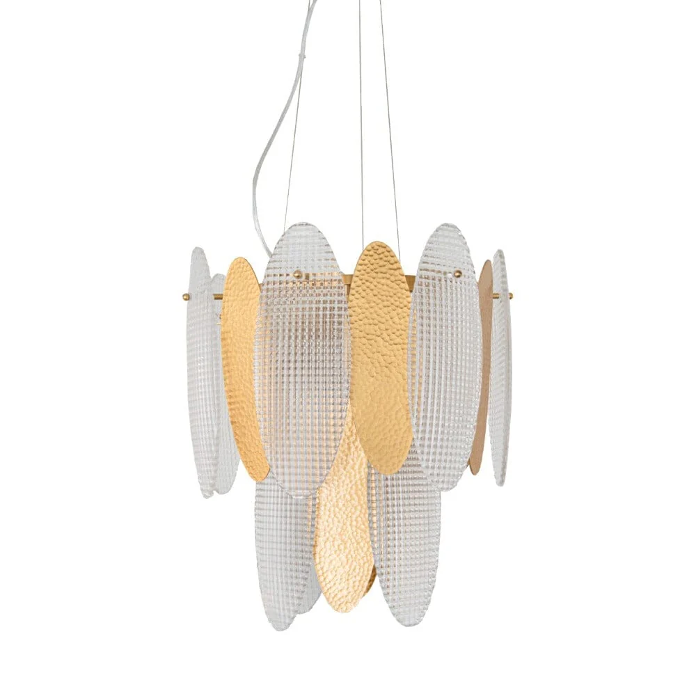 Elaia Luxury Tiered Textured Glass & Brass Chandelier - Image 2