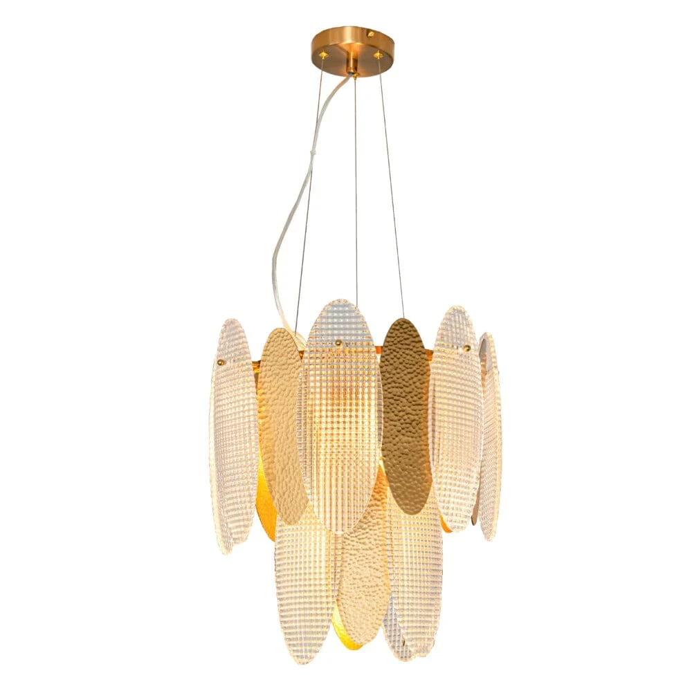 Elaia Luxury Tiered Textured Glass & Brass Chandelier - Image 3