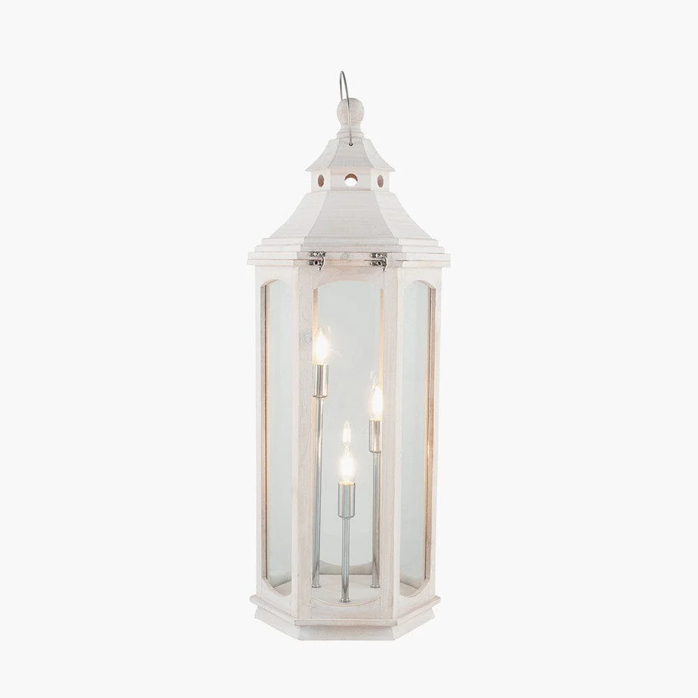 Eldoris White Wash Wooden Lantern Floor Lamp - Image 2