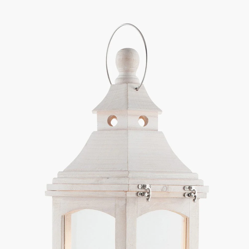 Eldoris White Wash Wooden Lantern Floor Lamp - Image 3