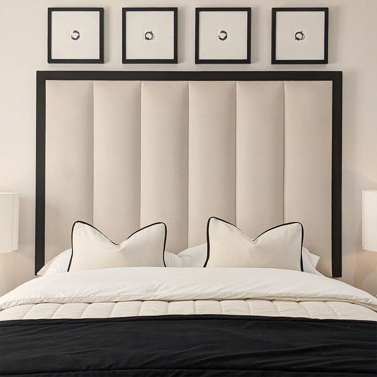 Eleanor Premium Cream Velvet Channelled Headboard with Black Wooden Frame - Image 2