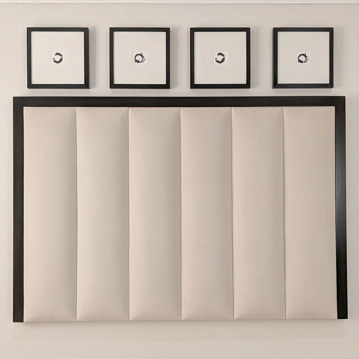 Eleanor Premium Cream Velvet Channelled Headboard with Black Wooden Frame - Image 3