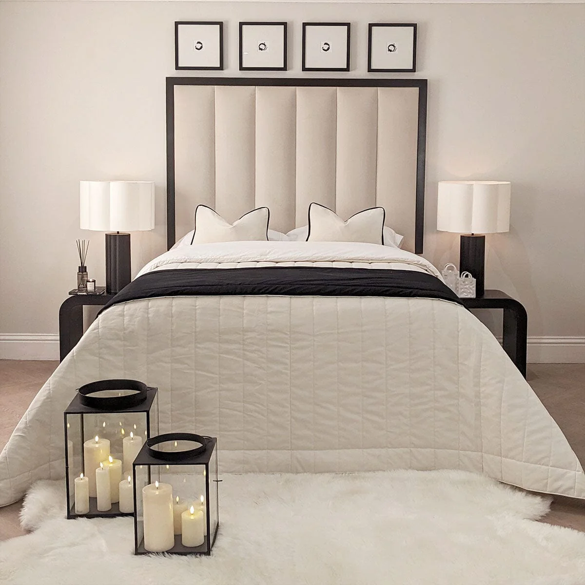 Eleanor Premium Cream Velvet Channelled Headboard with Black Wooden Frame - Image 5