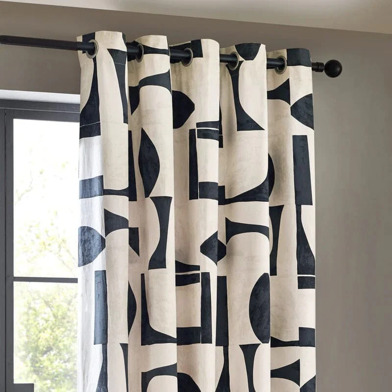 Electra Monochrome Abstract Eyelet Lined Curtain Pair - Image 2
