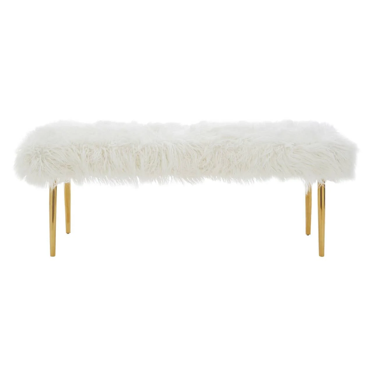Elinor White Faux Fur Bench with Gold Legs - Image 2