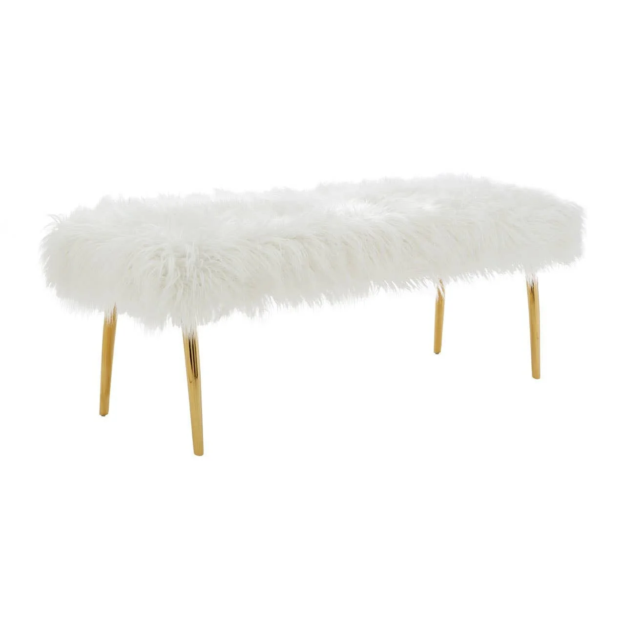 Elinor White Faux Fur Bench with Gold Legs - Image 3