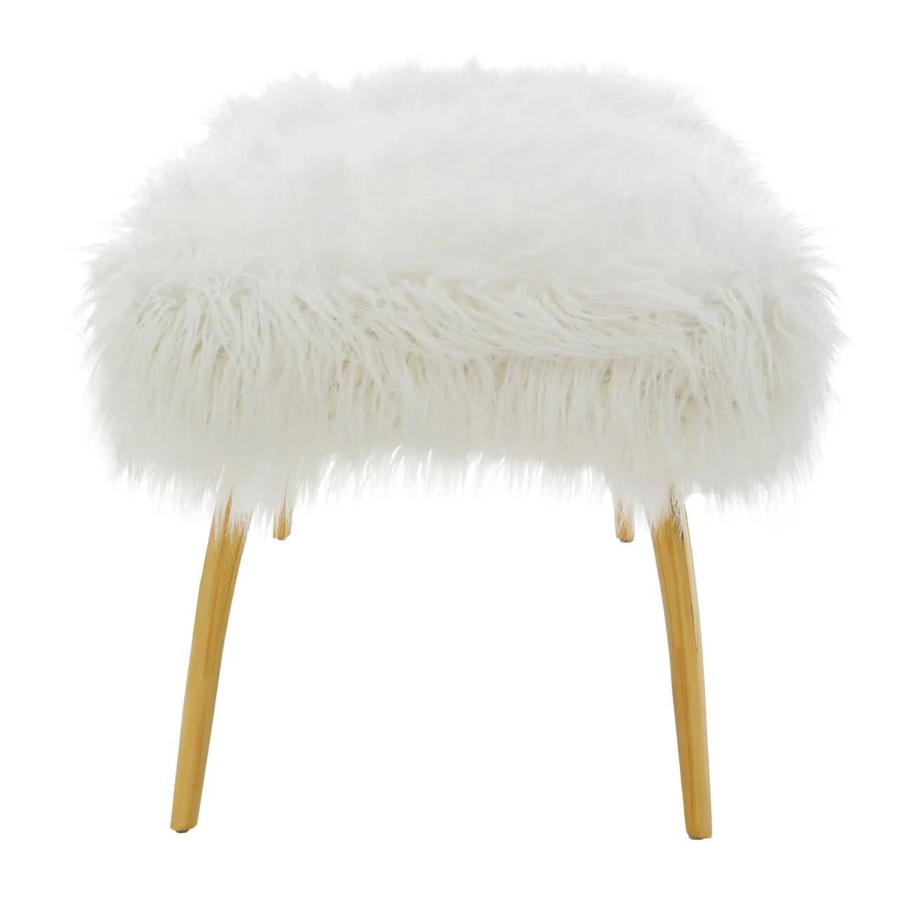 Elinor White Faux Fur Bench with Gold Legs - Image 4