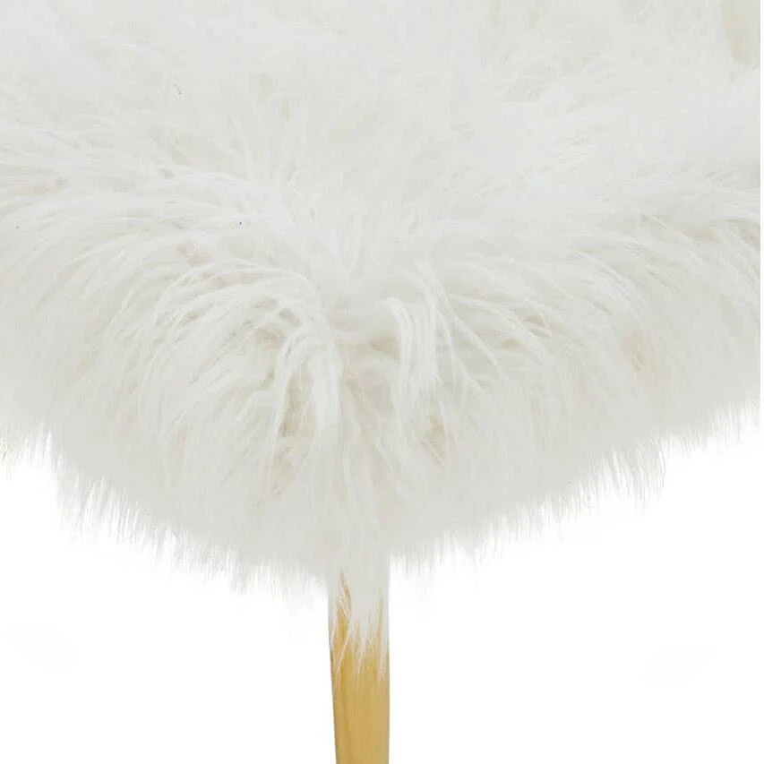 Elinor White Faux Fur Bench with Gold Legs - Image 5
