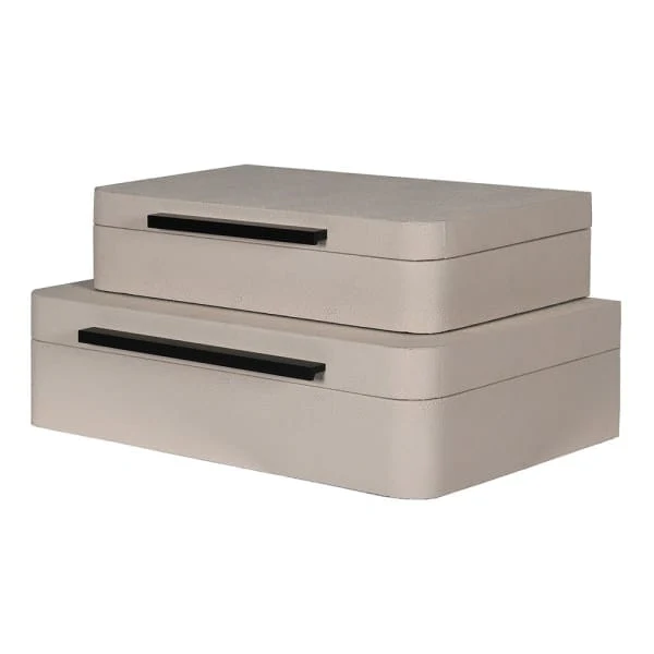 Eliza Luxury Cream Decorative Trinket Boxes with Black Handles - Set of 2 - Image 5