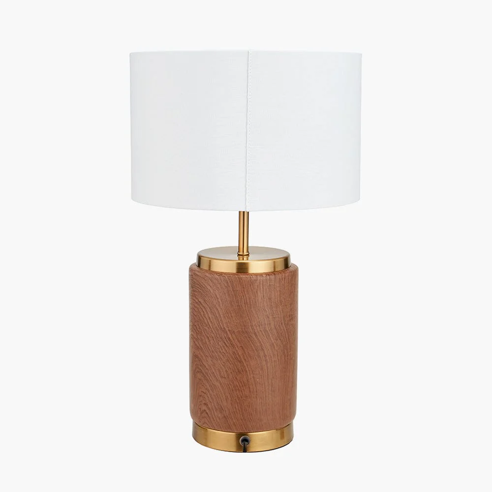 Ella Wood Effect Ceramic Table Lamp with White Shade - Image 2