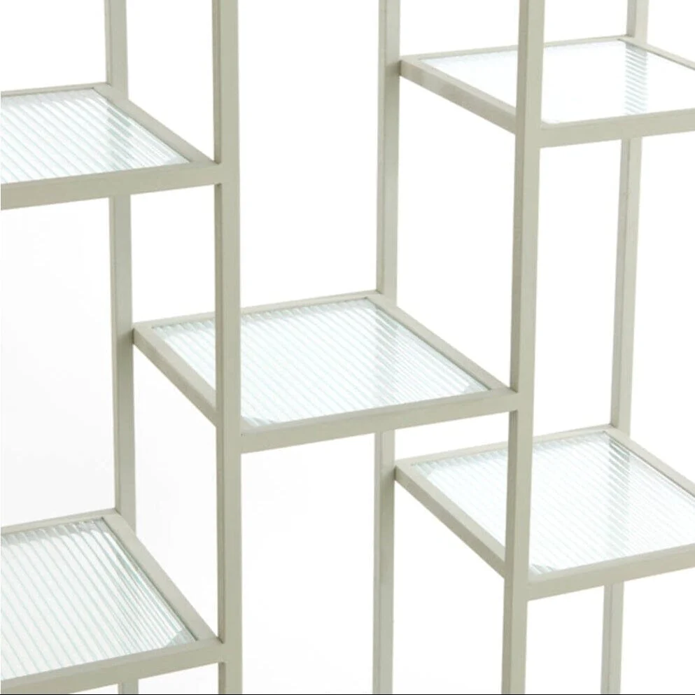Ellia Cream and Ribbed Glass Tall Open Display Shelf - Image 6