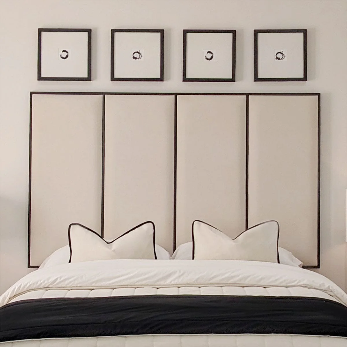 Elodie Premium Cream Velvet Headboard with Black Wooden Inlay - Image 5