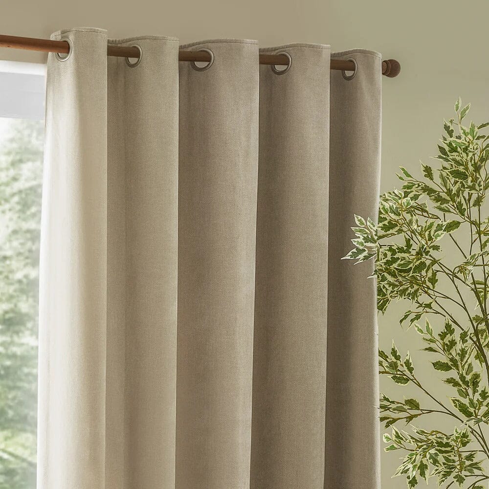 Elowise Beige Heavy Chenille Eyelet Curtain Pair - Image 2