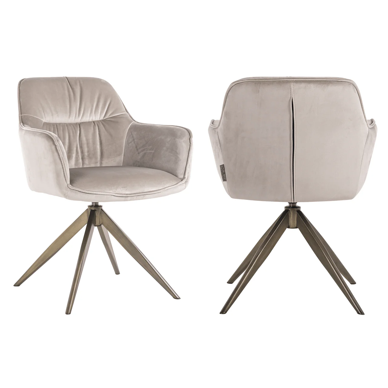 Elvinne Beige Velvet Swivel Dining Chair with Brass Base - Image 2