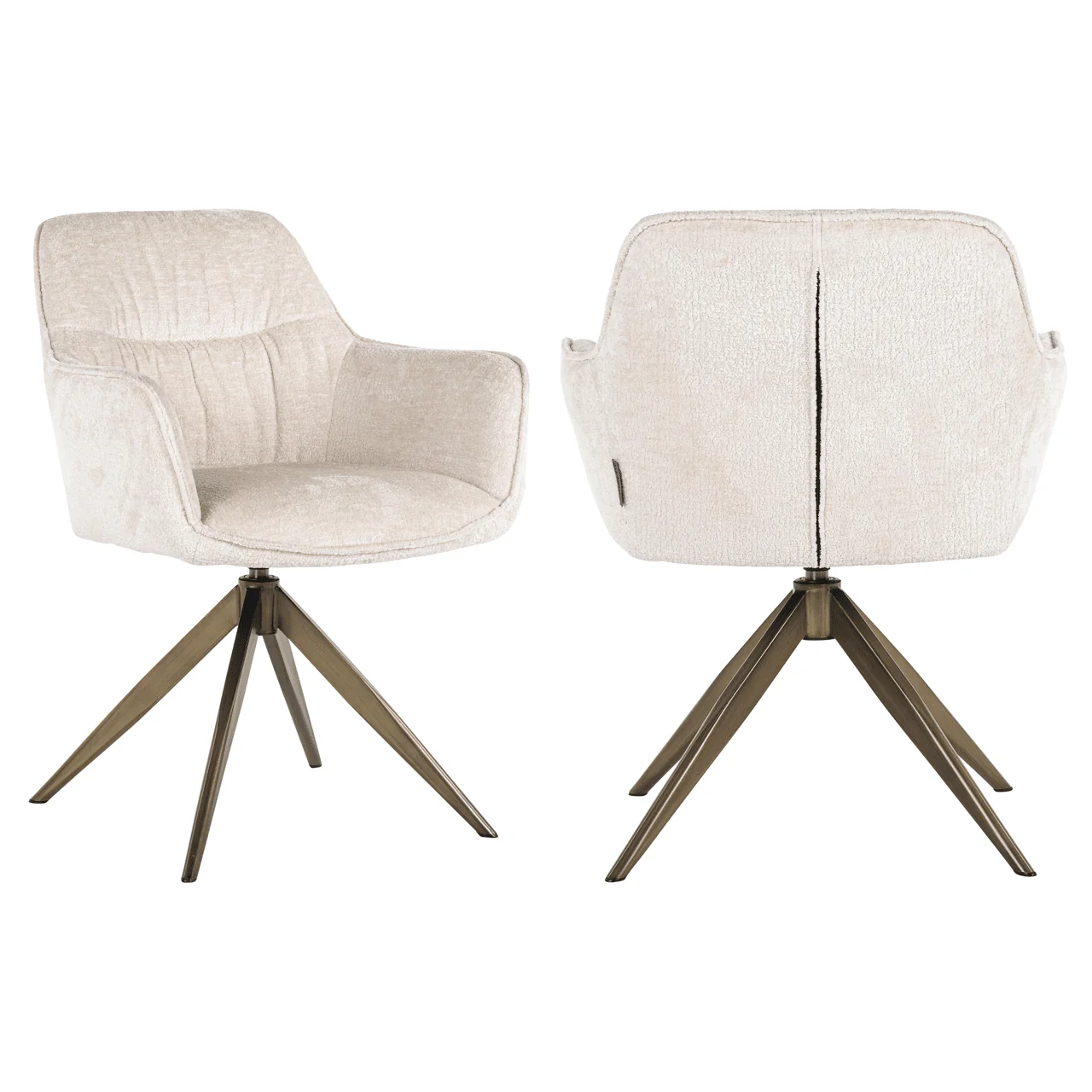 Elvinne Snow Velvet Swivel Dining Chair with Brass Base - Image 2