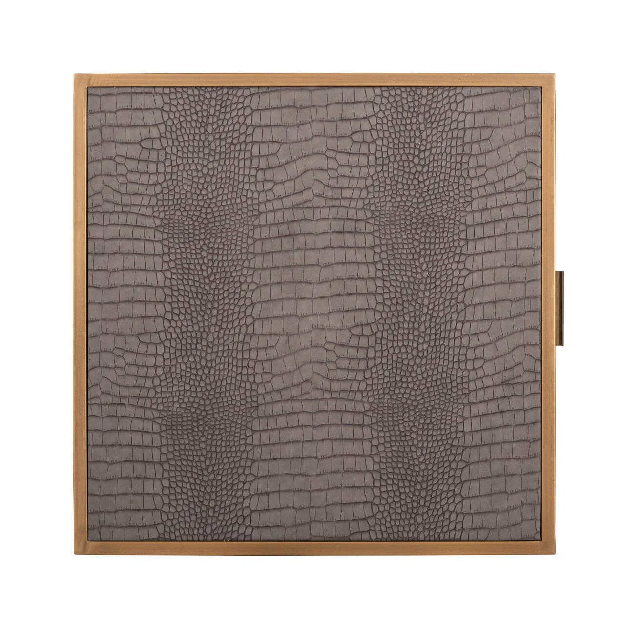 Elyra Taupe Croc Print Leather Bedside Table with Gold Handles - Image 5