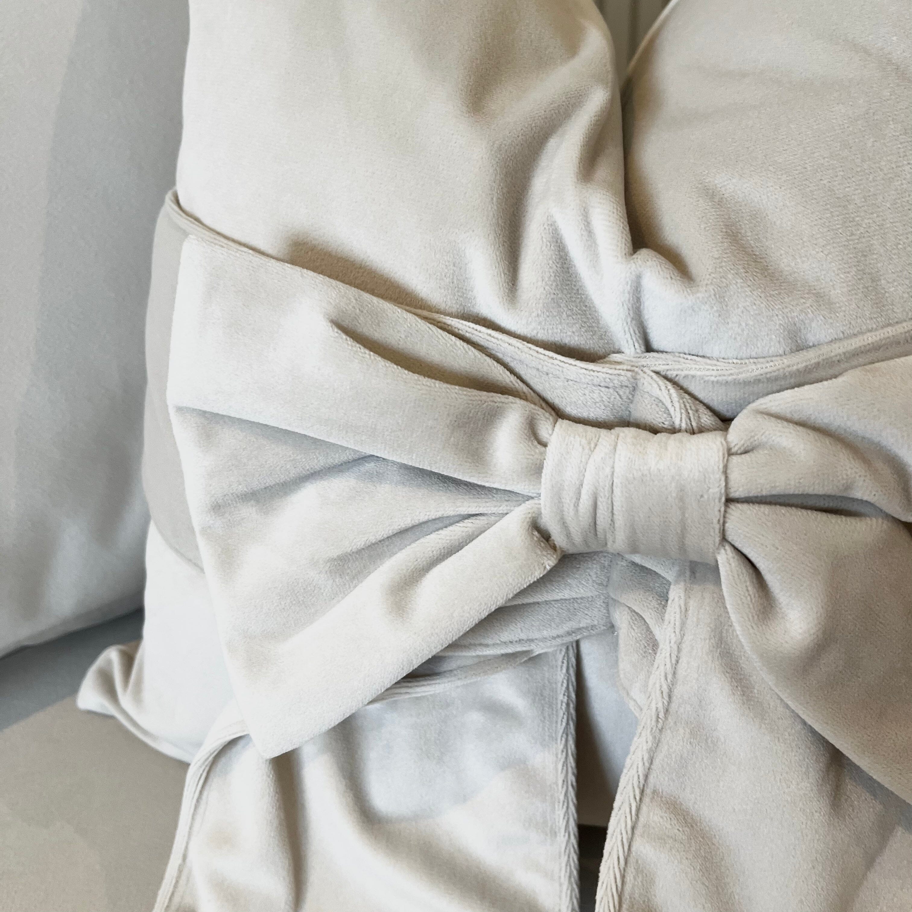 Erina Cream Velvet Decorative Bow Cushion - 45x45cm - Image 2