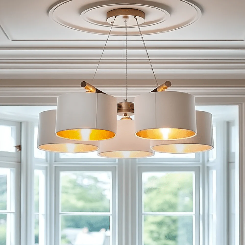 Esille Antique Brass 5 Light Chandelier with Gold Lined Shades
