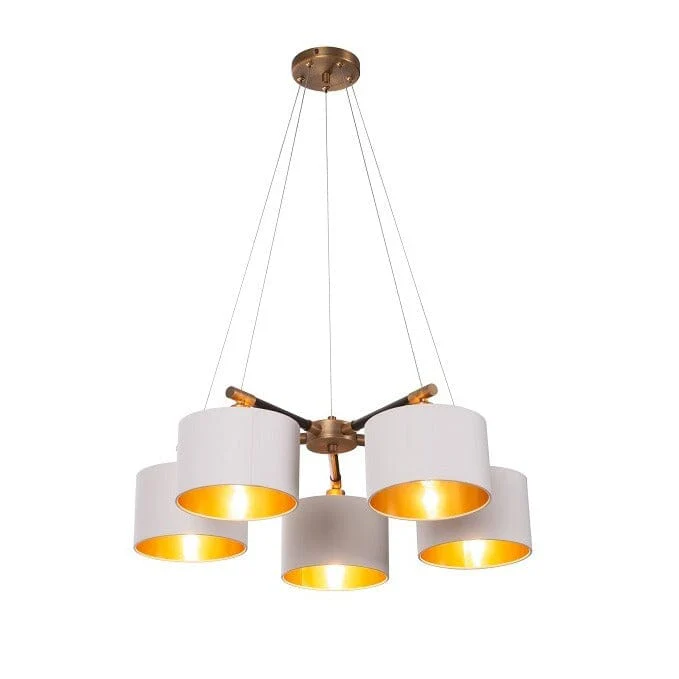 Esille Antique Brass 5 Light Chandelier with Gold Lined Shades - Image 2