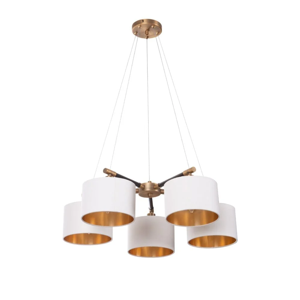 Esille Antique Brass 5 Light Chandelier with Gold Lined Shades - Image 3