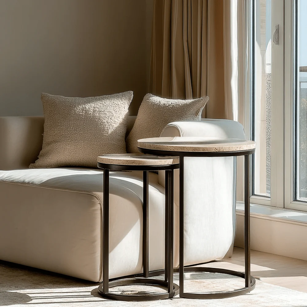 Esperanza Neutral Travertine Topped Nested Side Tables